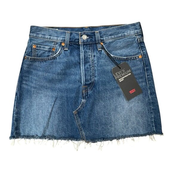 Levi’s Premium Deconstructed Denim Mini Skirt 28 Y2K Coastal Cowgirl NWT - Picture 1 of 8